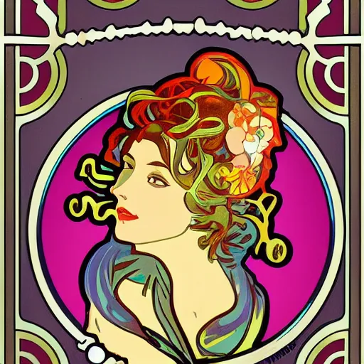 Image similar to balloon pop art in the style of alphonse mucha