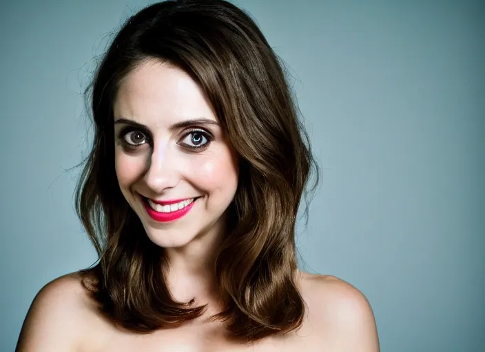 Prompt: a closeup, 4 5 mm, detailed photograph of a woman looking at camera with a seductive smile, alison brie, beautiful low light, 4 5 mm, by franz lanting