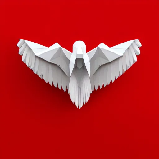 Image similar to low poly, vector, white eagle flying above an open book, icon, red background, cgsociety, artstation, octane render