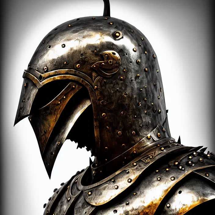Image similar to digital art of a warrior headless, akephaloi, head in the body, with metal themed fantasy epic armour, highly detailed, hdr, smooth, sharp focus, high resolution, award - winning photo