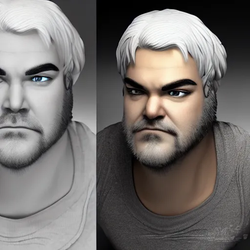 Prompt: jack black with white hair and a scar around around his left eye, an ambient occlusion render by chen jiru, cgsociety, net art, anime aesthetic, daz 3 d, behance hd