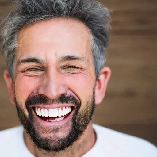 Prompt: a man without teeth smiles literally ear to ear