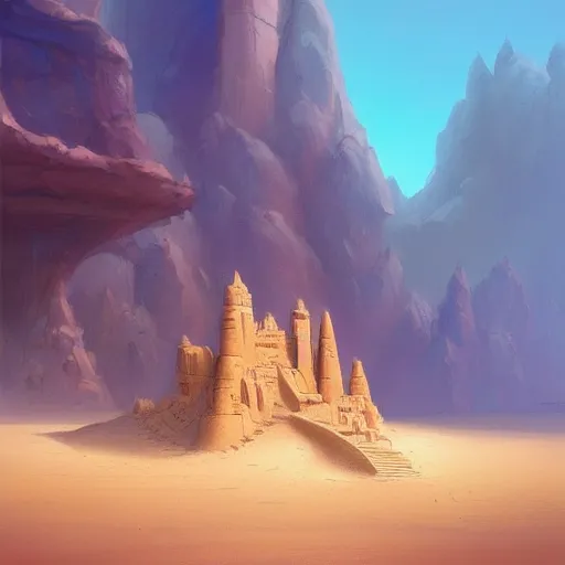 Prompt: a sand castle in the desert, by Jordan Grimmer and RHADS and Gilbert Williams, artstation, concept art, aesthetic, high definition