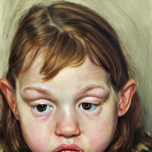 Image similar to high quality high detail painting by lucian freud, hd, cute girl portrait, photorealistic lighting