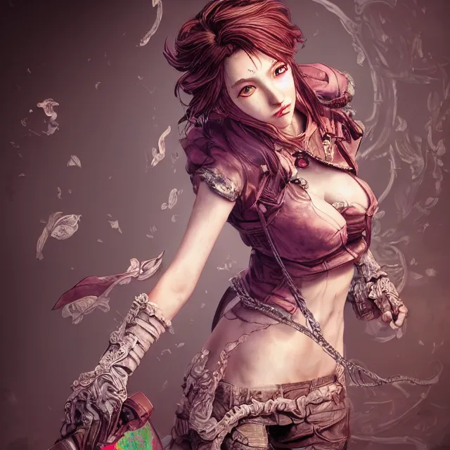 Image similar to the portrait of chaotic neutral female rogue as absurdly beautiful, gorgeous, elegant, innocent young gravure idol, an ultrafine hyperdetailed illustration by kim jung gi, irakli nadar, intricate linework, bright colors, octopath traveler, final fantasy, unreal engine 5 highly rendered, global illumination, radiant light, detailed and intricate environment