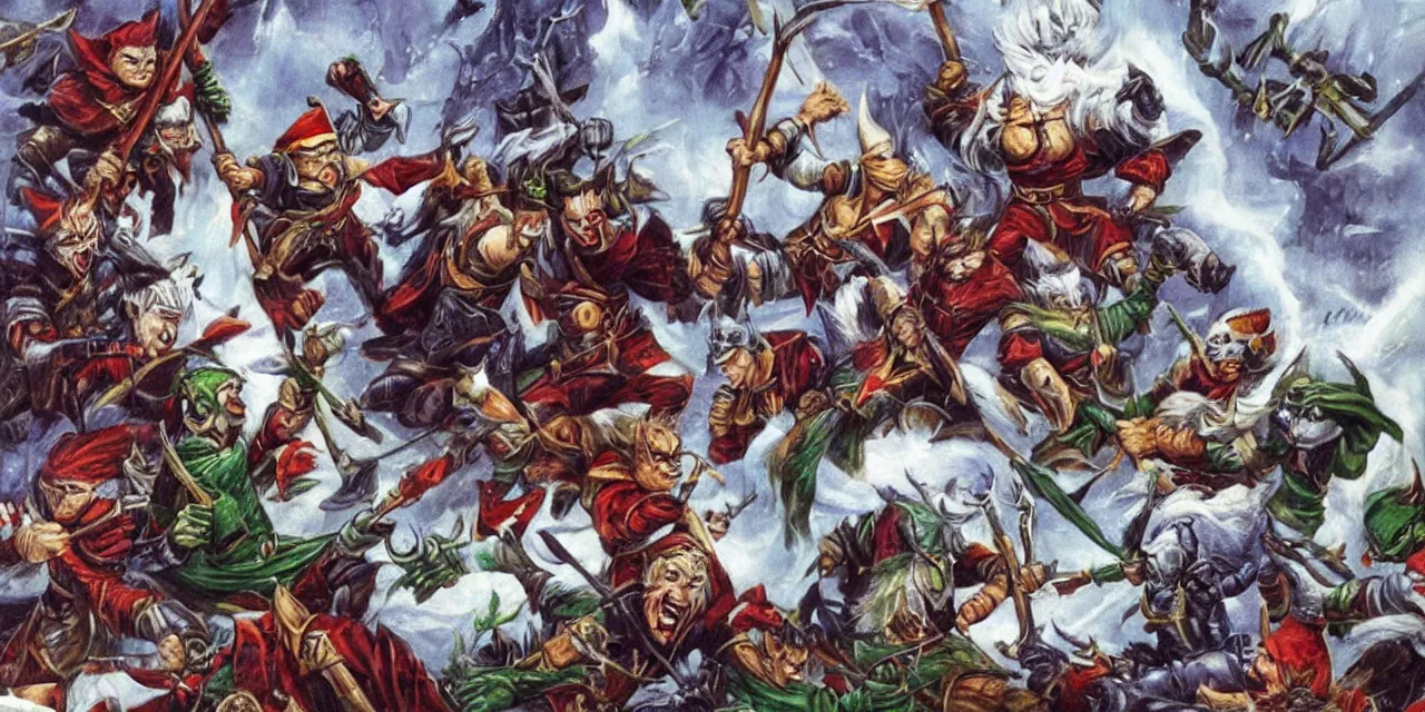 Image similar to evil elves fight evil dwarves