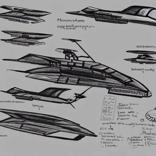 Image similar to sketches of fighting spaceship, full page, technical, detailed