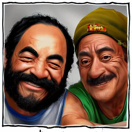 Image similar to portrait of cheech and chong, concept art, artstation, highly detailed, smoke background,