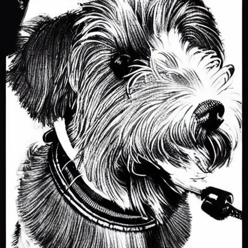 Prompt: a wire hair terrier highly detailed black and white “ katsuhiro otomo ” akira manga