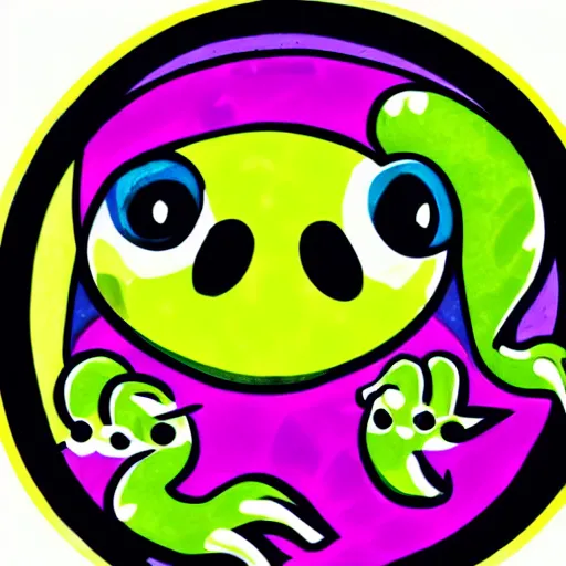 Image similar to sticker illustration of a cute monster. bright colors. bold outlines.