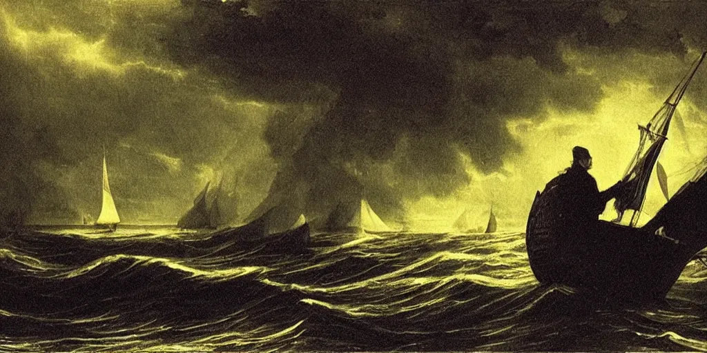 Prompt: it was a night in 1 8 2 0, i hadn't seen a calm sea like that in days, everything seemed too silent to be real, far away i could see the danger that awaited us : the owner of the sea, the terrifying and fearsome cthulhu.