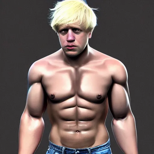 Prompt: muscular chad gigachad boris johnson with thick blonde hair, boris johnson as a chad with thick blonde hair, strong jawline, good posture, realistic, hyperrealistic, 8 k resolution, highly detailed, very detailed, hd quality, intricate details, trending on artstation