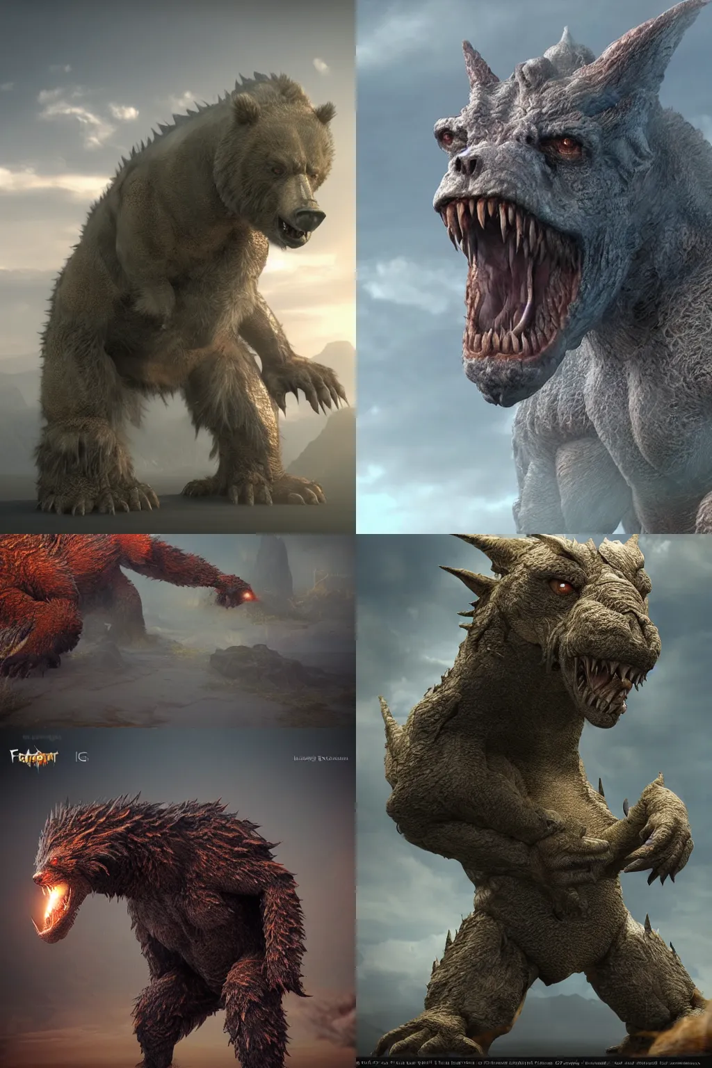 Prompt: Fantasy cgi vfx draconic monster bear creature