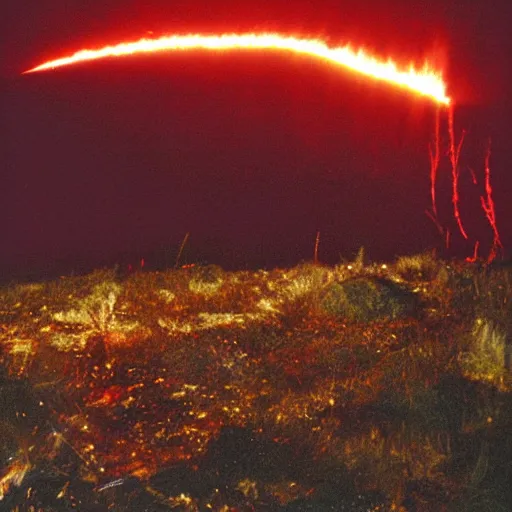 Prompt: end of the world, red spark, fire, night, 2003 photo