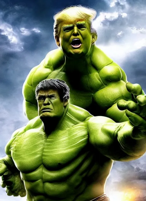 Prompt: donald trump as the hulk, superhero movie poster still, 4 k