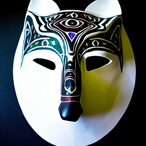 Prompt: shamanic mask of wolf, studio photo