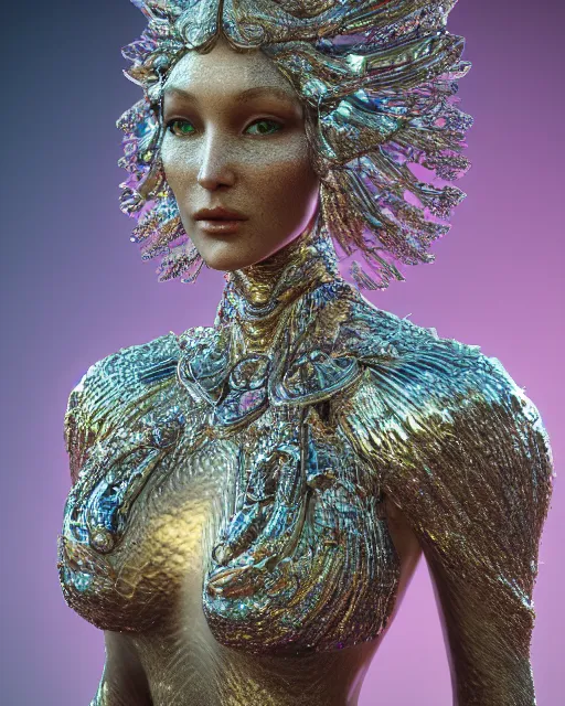 Image similar to a highly detailed metahuman 4 k close up render of an alien goddess bella hadid monument renaissance in iris van herpen dress schiaparelli in diamonds crystals swarovski and jewelry iridescent in style of alphonse mucha gustav klimt trending on artstation made in unreal engine 4