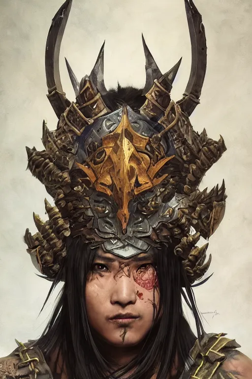 Image similar to sakimi chan, legendary warrior, heroic fighter, world of warcraft, diablo, tattoos, decorative ornaments, battle armor, by carl spitzweg, ismail inceoglu, vdragan bibin, hans thoma, greg rutkowski, alexandros pyromallis, perfect face, sharply focused, sharply detailed, centered, rule of thirds, realistic shading