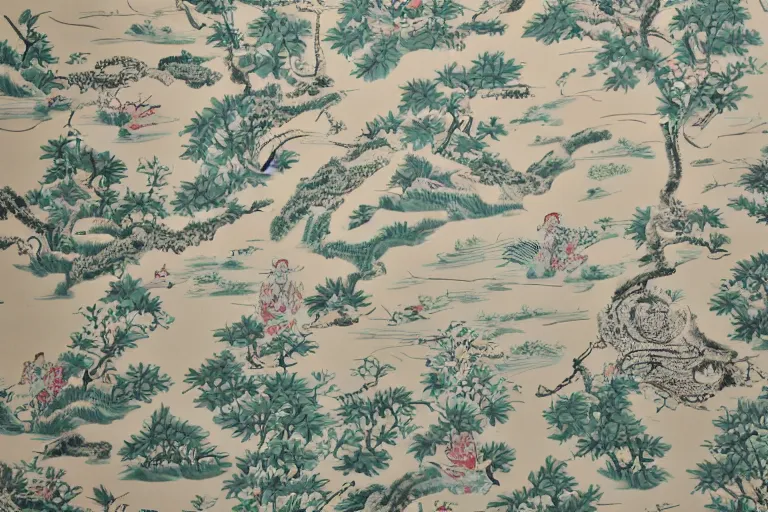 Prompt: beautiful incredibly detailed chinoiserie pattern 1950s