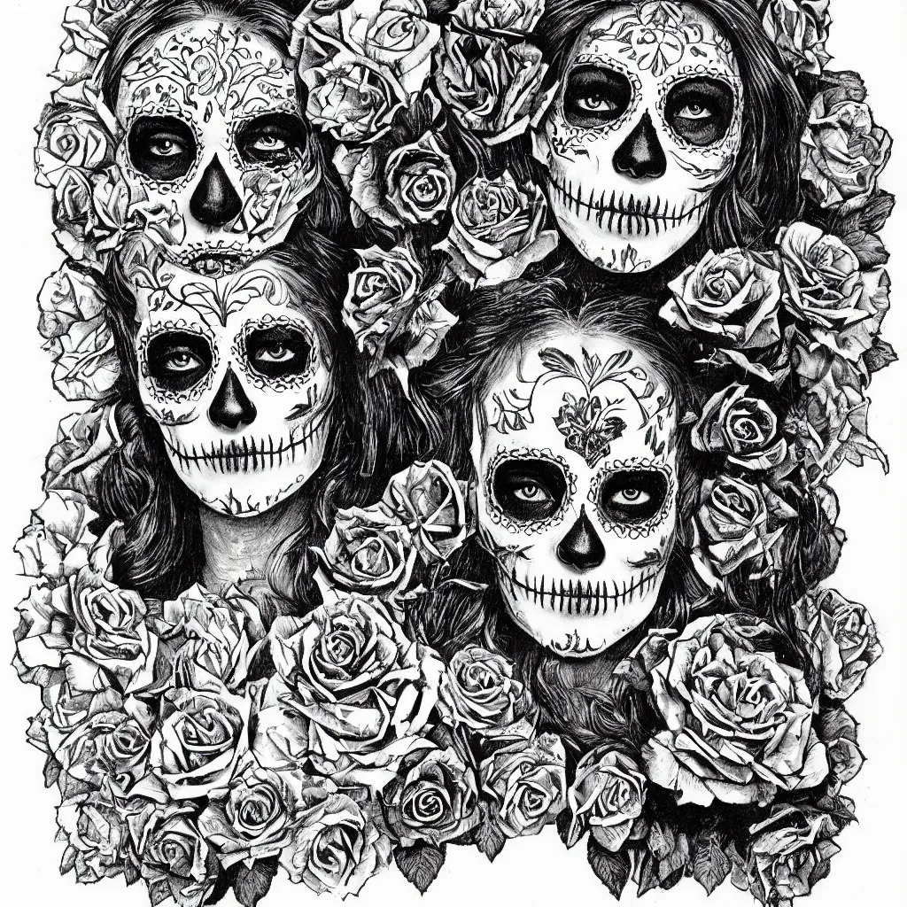 Image similar to Illustration of a sugar skull day of the dead girl, art by louis rhead