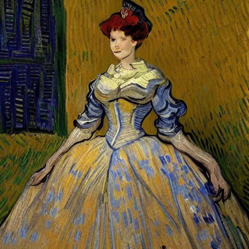 Prompt: Stunning picture of a magnificent ball gown designed by Vincent Van Gogh