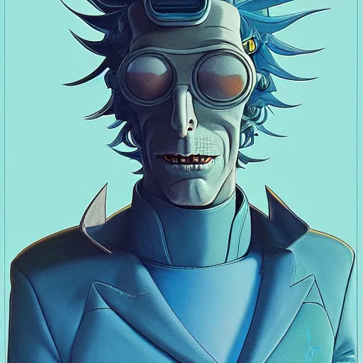 Image similar to 1 0 7 7 bender futuristic rick sanchez futurama portrait by charles vess and james jean and erik jones and rhads, inspired by ghost in the shell, beautiful fine face features, intricate high details, sharp, ultradetailed