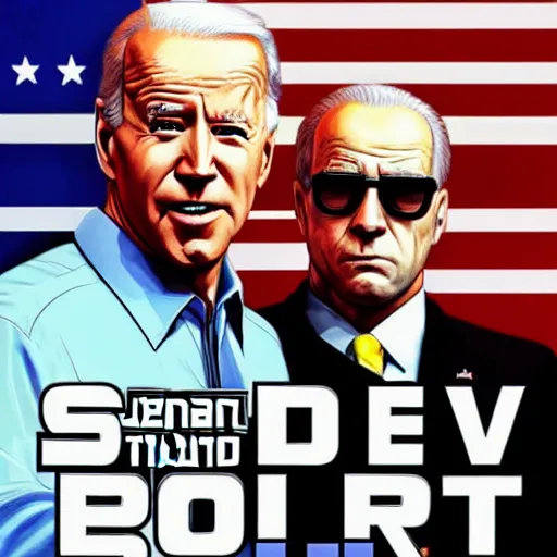 Image similar to joe biden and seth rogan in the style of grand theft auto v cover art