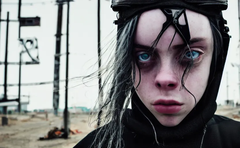 Prompt: cinestill 5 0 d candid photographic portrait by stanley kubrick of billie eilish as a cyborg wearing rugged black mesh techwear on a dirtbike through an abandoned mall, extreme closeup, modern cyberpunk moody emotional cinematic, liminal overgrown god rays, 8 k, hd, high resolution, 3 5 mm, f / 3 2, ultra realistic faces, ex machina