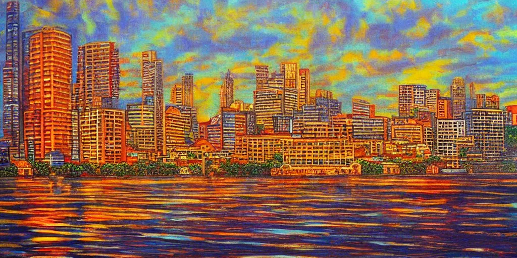 Image similar to colombo sri lanka cityscape, ocean, art by vladimir tretchikoff