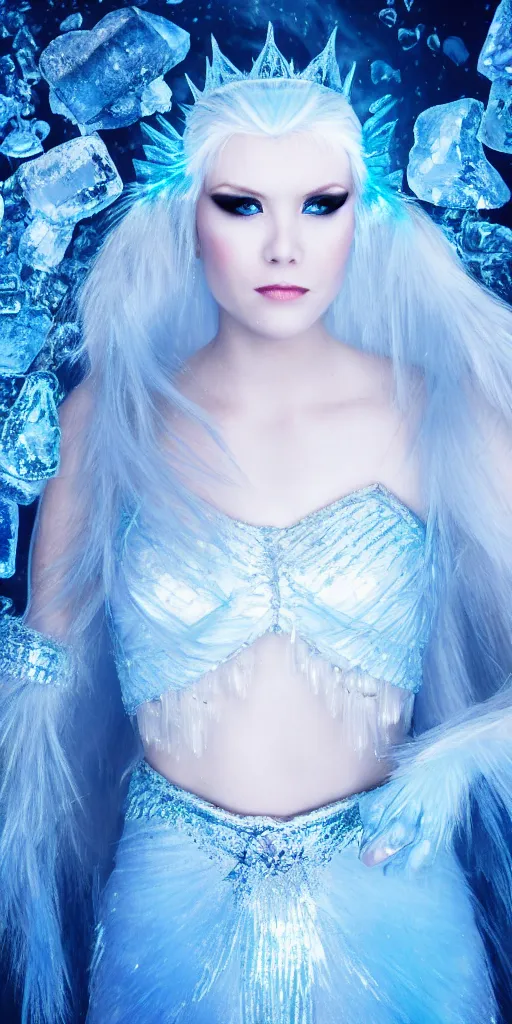 Prompt: photo of a real-life beautiful ice queen