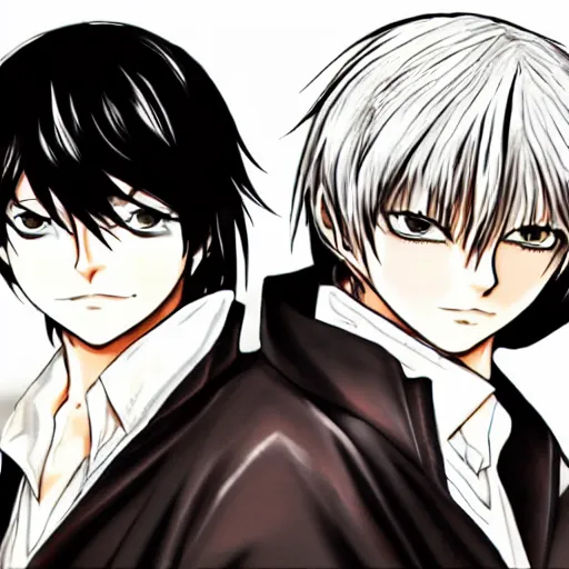 Prompt: Two handsome men,L·Lawliet and Light Yagami,Death Note