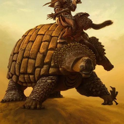 Image similar to toltec riding a glyptodon, fullbody, fantasy, intricate, elegant, highly detailed, digital painting, artstation, longspear, concept art, smooth, sharp focus, illustration, art by greg rutkowski and justin gerard