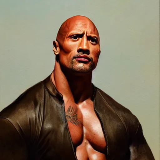 Prompt: oil painting of Dwayne Johnson dressed like a renaissance woman