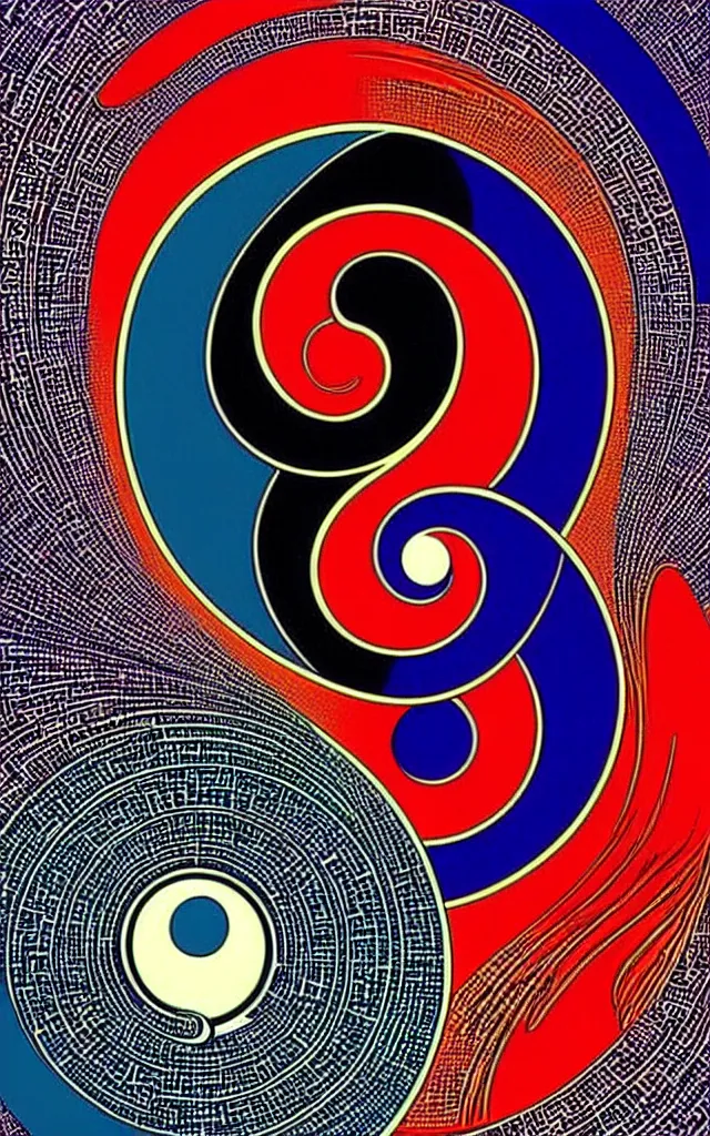 Prompt: yin yang. retro art by jean giraud. fractal