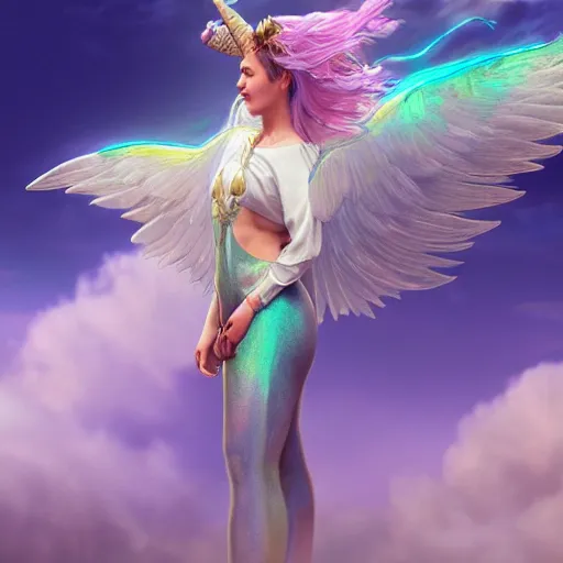 Prompt: a iridescent unicorn with wings eating in a field of marijuana, art by artgerm and greg rutkowski and alphonse mucha, concept art, octane render, unreal engine 5, highly detailed, high quality, 8 k, soft lighting, realistic face, path traced