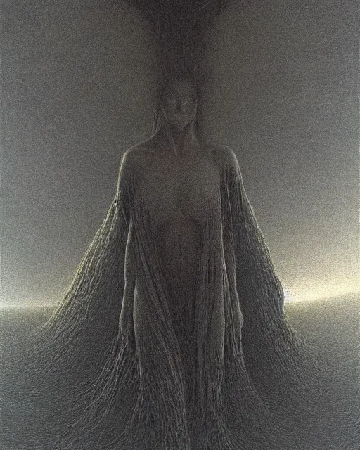 Prompt: a person conjuring!!! an image!!! from a cloud of noise!!!, by gerald brom, zdzisław beksinski, and larry elmore, intricate, chaotic, fantasy realism, hopeful, volumetric lighting
