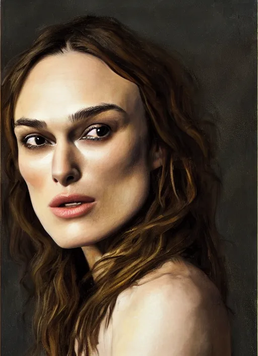 Image similar to Keira Knightley, painted by Lucian Freud, highly detailed, 8k