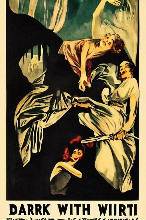 Prompt: movie poster for dark witch, 1 9 2 0