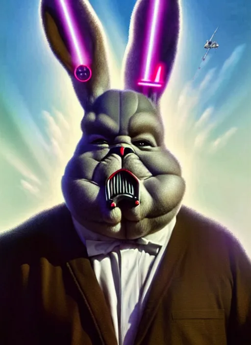 Image similar to hyper realistic, star wars, zoomed out portrait of a mega derpy john candy as big chungus, with bunny ears, stoned, by greg rutkowski, scott m fischer, artgerm, loish, slight glow, atmospheric, anne stokes, alexandros pyromallis