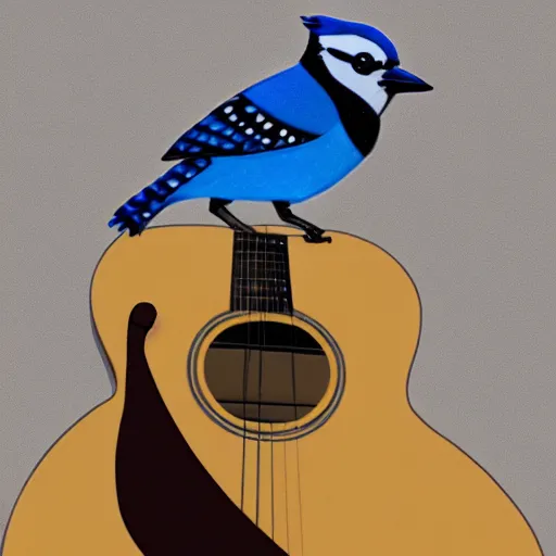 Image similar to bluejay standing on a guitar