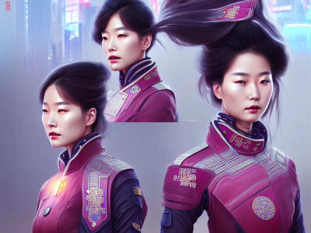 Image similar to portrait futuristic china police uniform female, at future neon light rooftop, ssci - fi and fantasy, intricate and very very beautiful and elegant, highly detailed, digital painting, artstation, concept art, smooth and sharp focus, illustration, art by tan zi and ayanamikodon and alphonse mucha and wlop