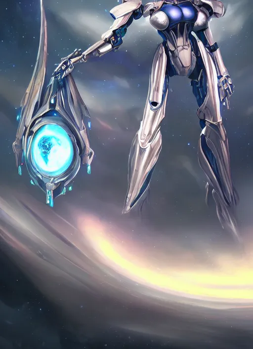 Image similar to cinematic shot, cosmic sized perfectly proportioned stunning beautiful anthropomorphic robot mecha female dragon, space background, larger than galaxies, holding milky way in hands, sleek silver armor, epic proportions, epic size, epic scale, ultra detailed digital art, furry art, macro art, dragon art, giantess art, warframe fanart, furaffinity, deviantart