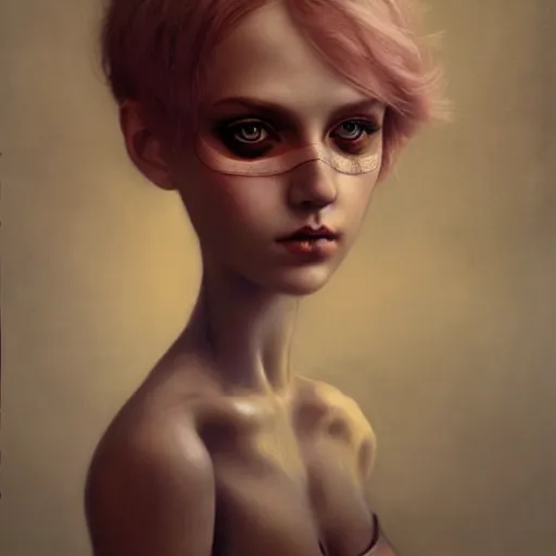 Image similar to a single lonely dollpunk female posing, detailed, realistic eyes, symmetry body features, award winning, by Tom Bagshaw