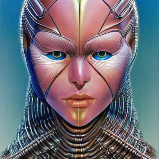 Image similar to humanoid female robot, highly detailed, expressive eyes, beautiful symmetric body, perfect proportions, highly intricate, art by boris vallejo and alex gray