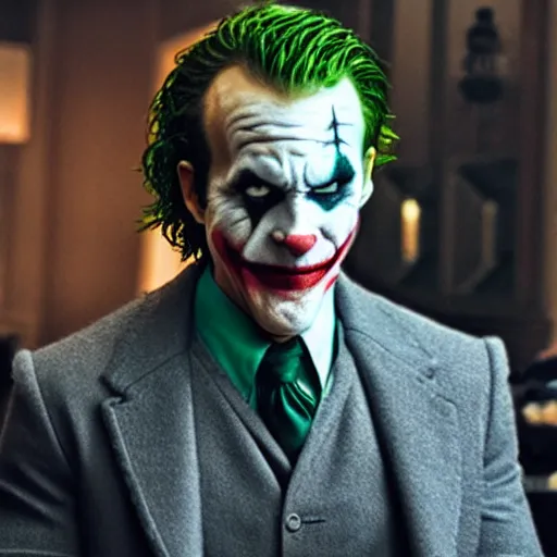 Image similar to High quality still of Ryan Reynolds playing Joker [35mm film]