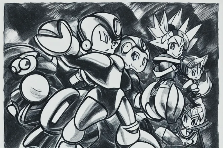 Prompt: Megaman as Pikachu lithography