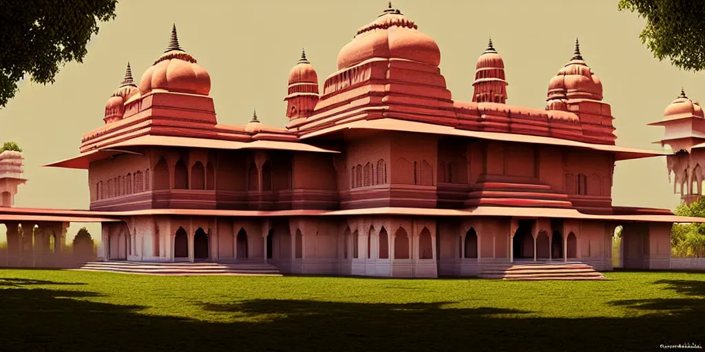 Image similar to a 3 d concept art of an indian palace by oliver beck, hyper realism, extremely detailed, atmospheric