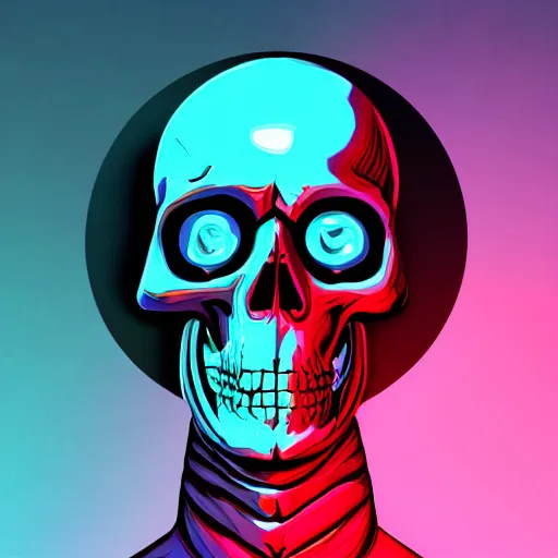 Image similar to skeletor, 1 0 0 0 bones, portrait, vaporwave, synthwave, neon, vector graphics, cinematic, volumetric lighting, f 8 aperture, cinematic eastman 5 3 8 4 film