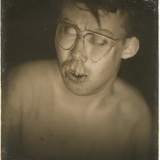 Image similar to a person drinking concentrated sulphuric acid, portrait photograph