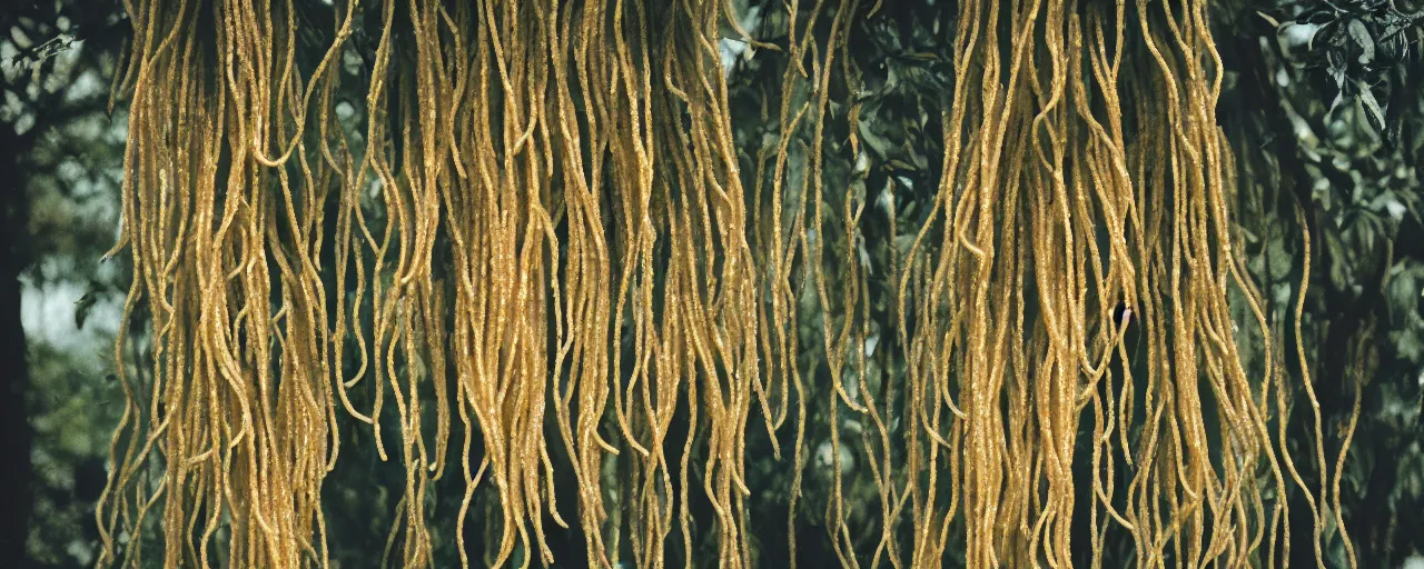 Prompt: medium shot of spaghetti growing on trees, canon 5 0 mm, cinematic lighting, photography, retro, film, kodachrome